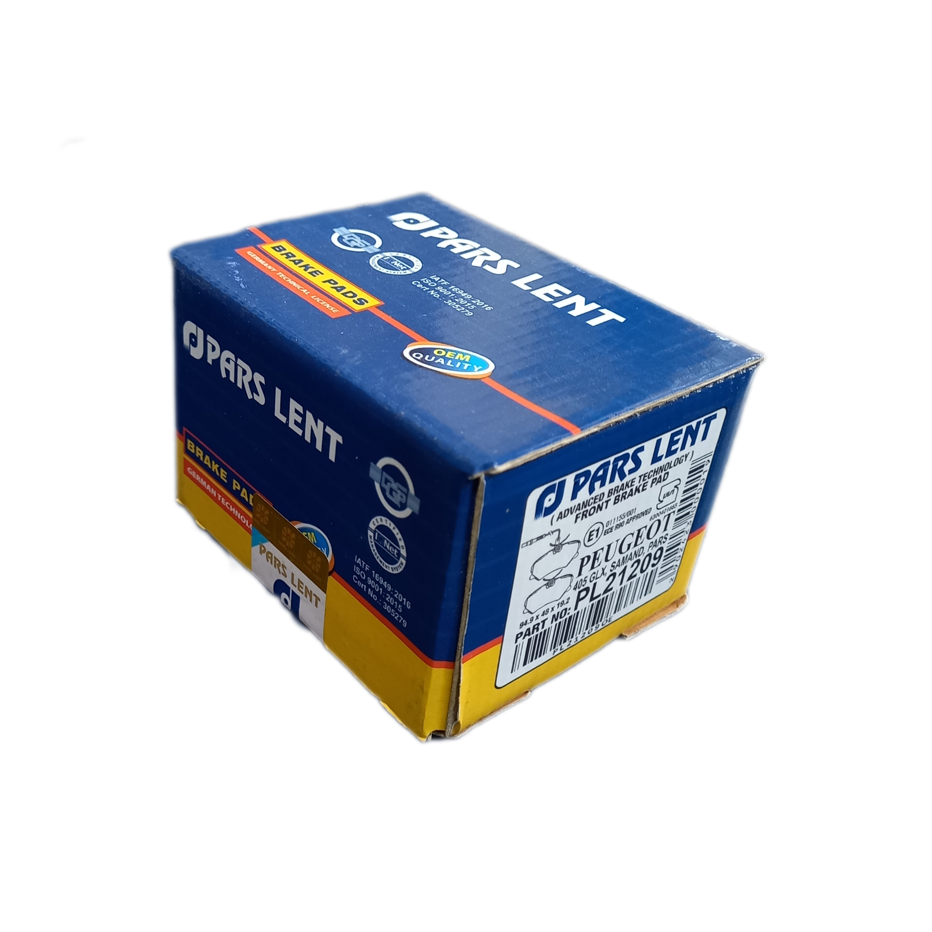 لنت ترمز جلو پژو 405 پژو پارس و سمند مدل پارس آبی – قدرت توقف بالا، دوام مطمئن